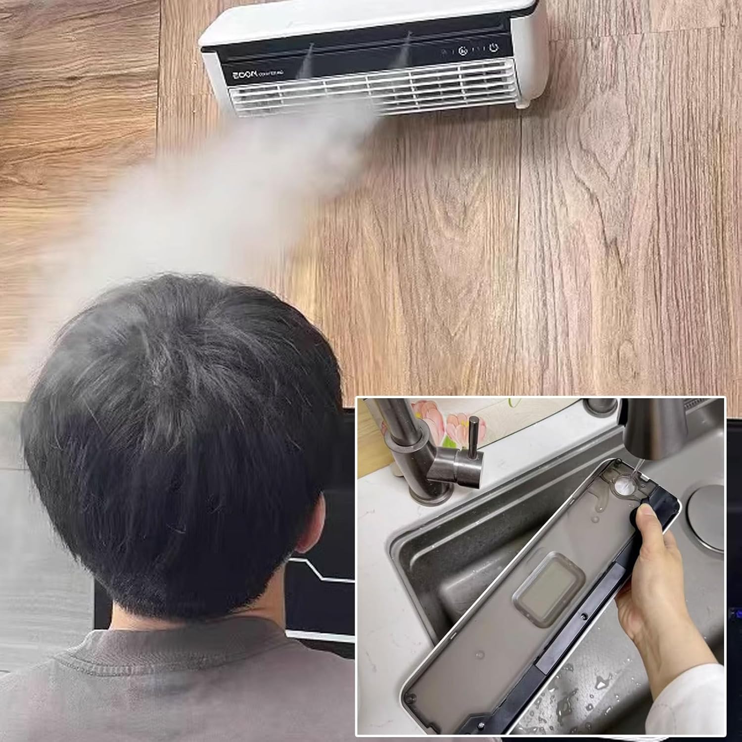 Wall Air Cooler Fan no Window Quiet Portable Desk Fan Rechargeable and Plug-in 3 Wind Speeds no Need to Install and Punch Holes with Remote Control(White) Code: A20
