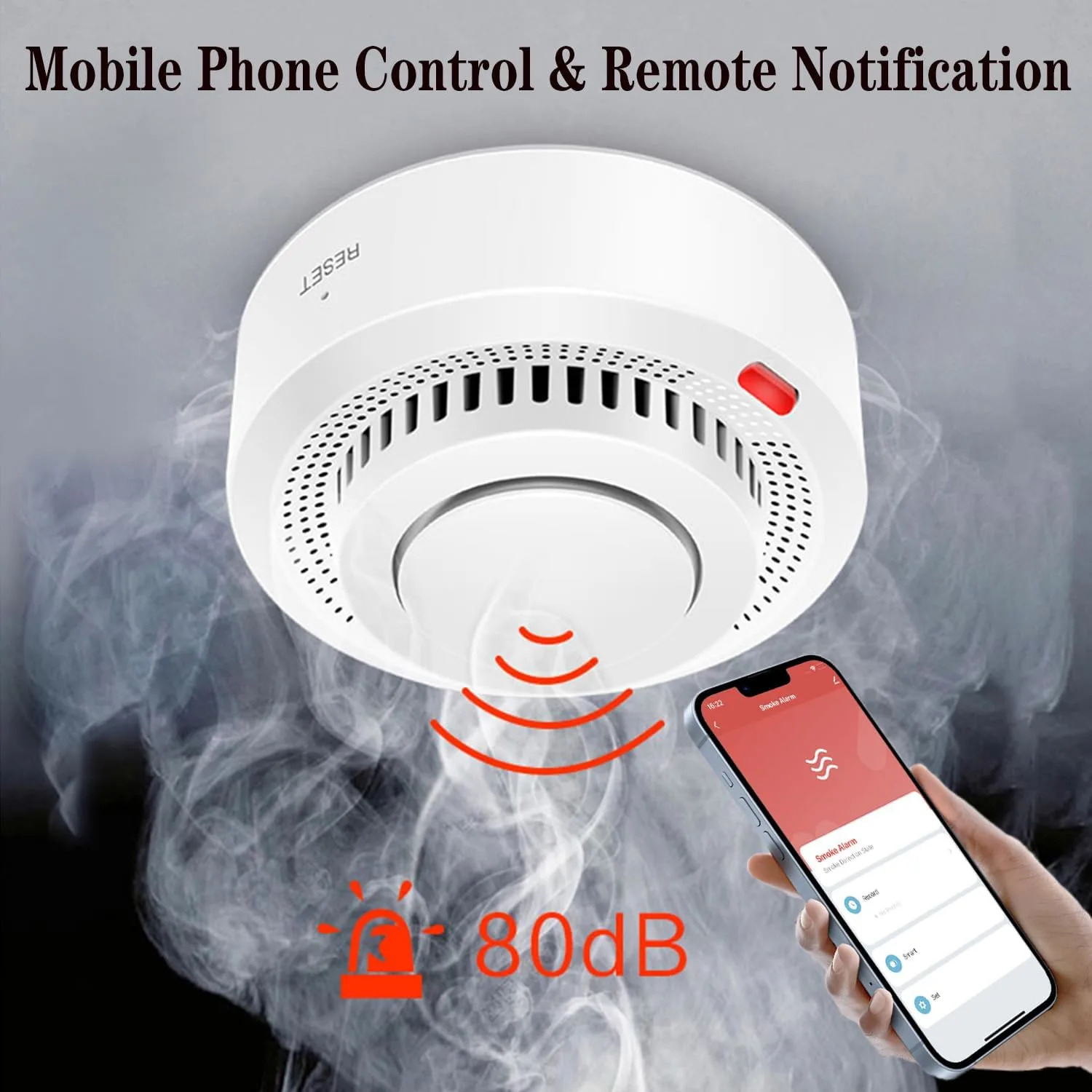Smart Smoke Detector Fire Alarm: WiFi Smoke Detector with App Notifications, Wireless Smoke Alarm with Photoelectric Sensor for Home, Tuya App Remote Control_Code: 2S