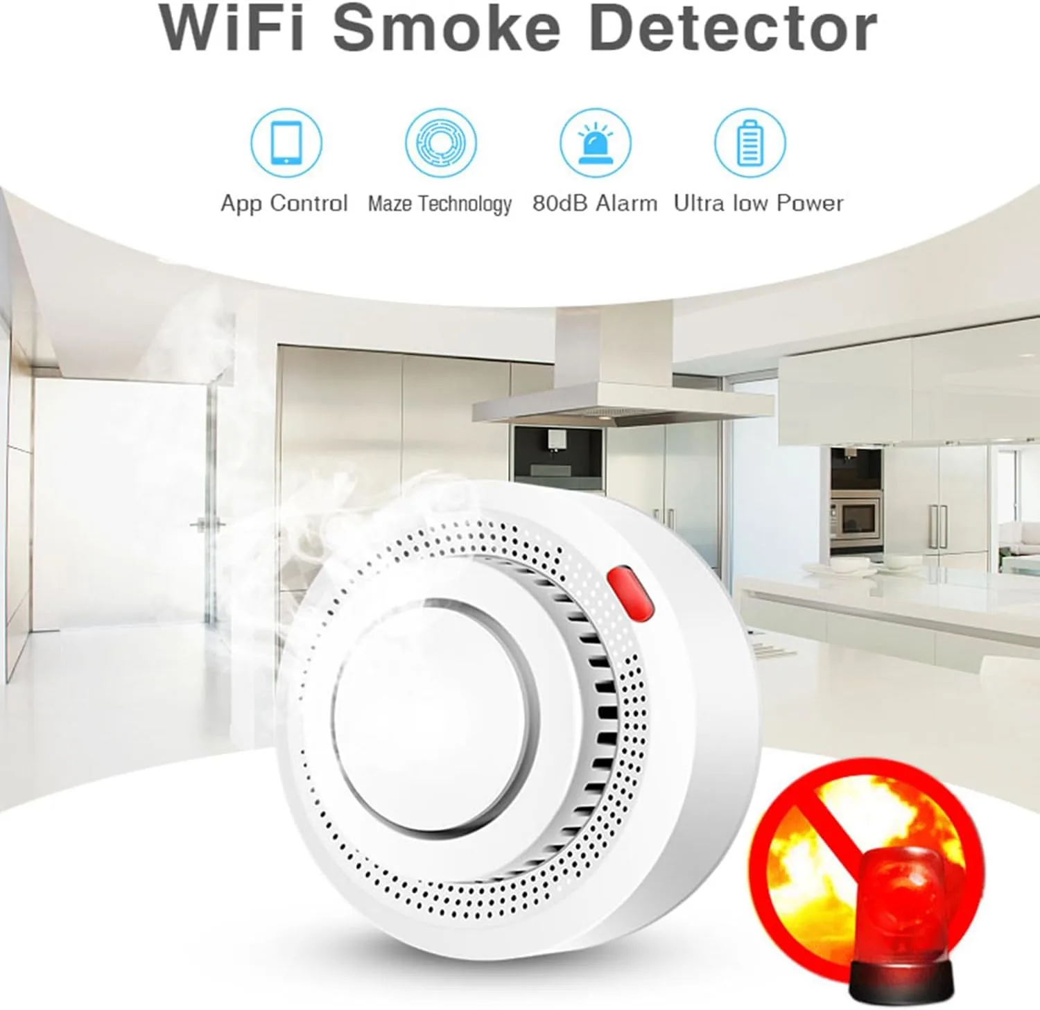 Smart Smoke Detector Fire Alarm: WiFi Smoke Detector with App Notifications, Wireless Smoke Alarm with Photoelectric Sensor for Home, Tuya App Remote Control_Code: 2S