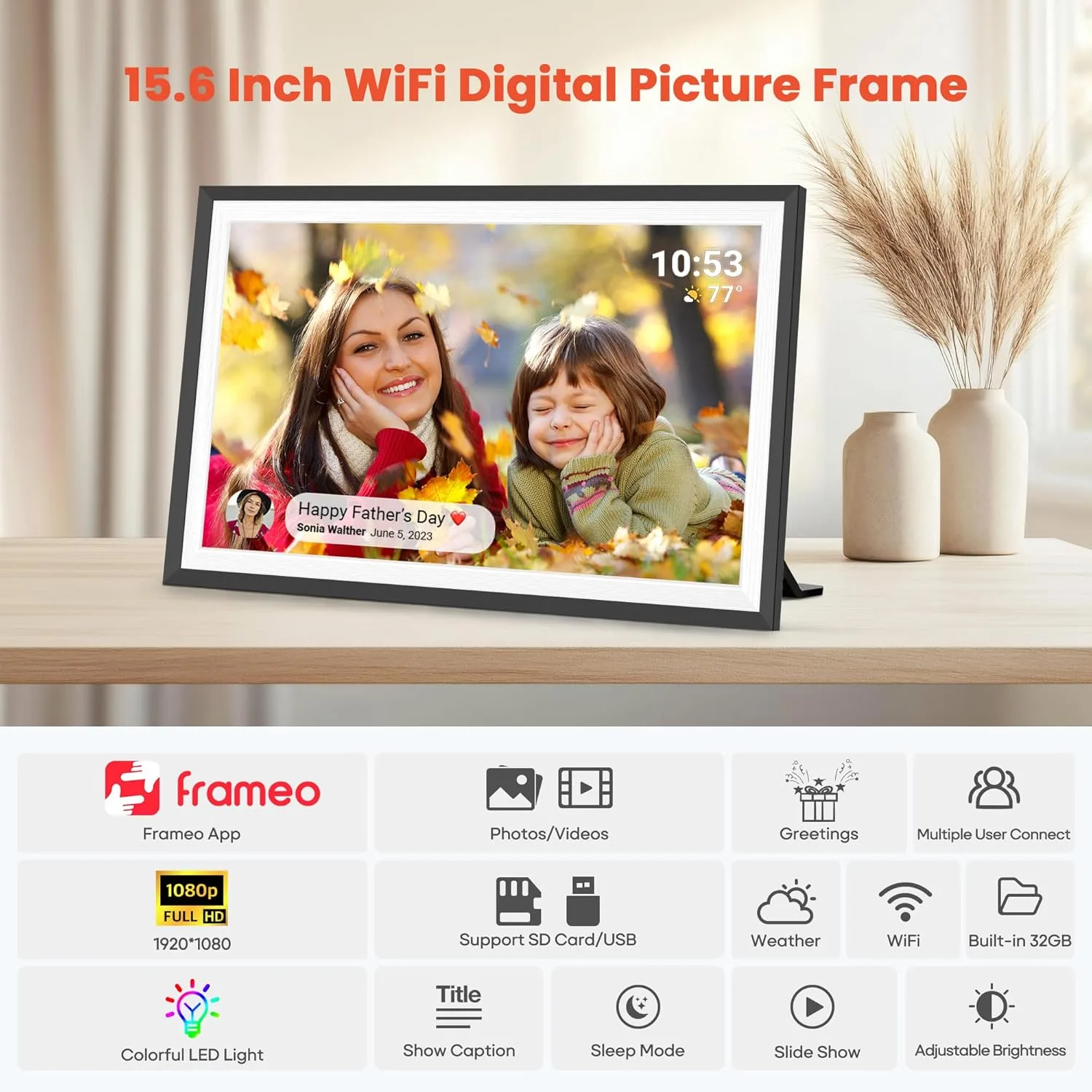 Digital Picture Frame 15.6 Inch Large Digital Photo Frame with 1920 * 1080 IPS Full HD Touchscreen,_CODE; DPF15