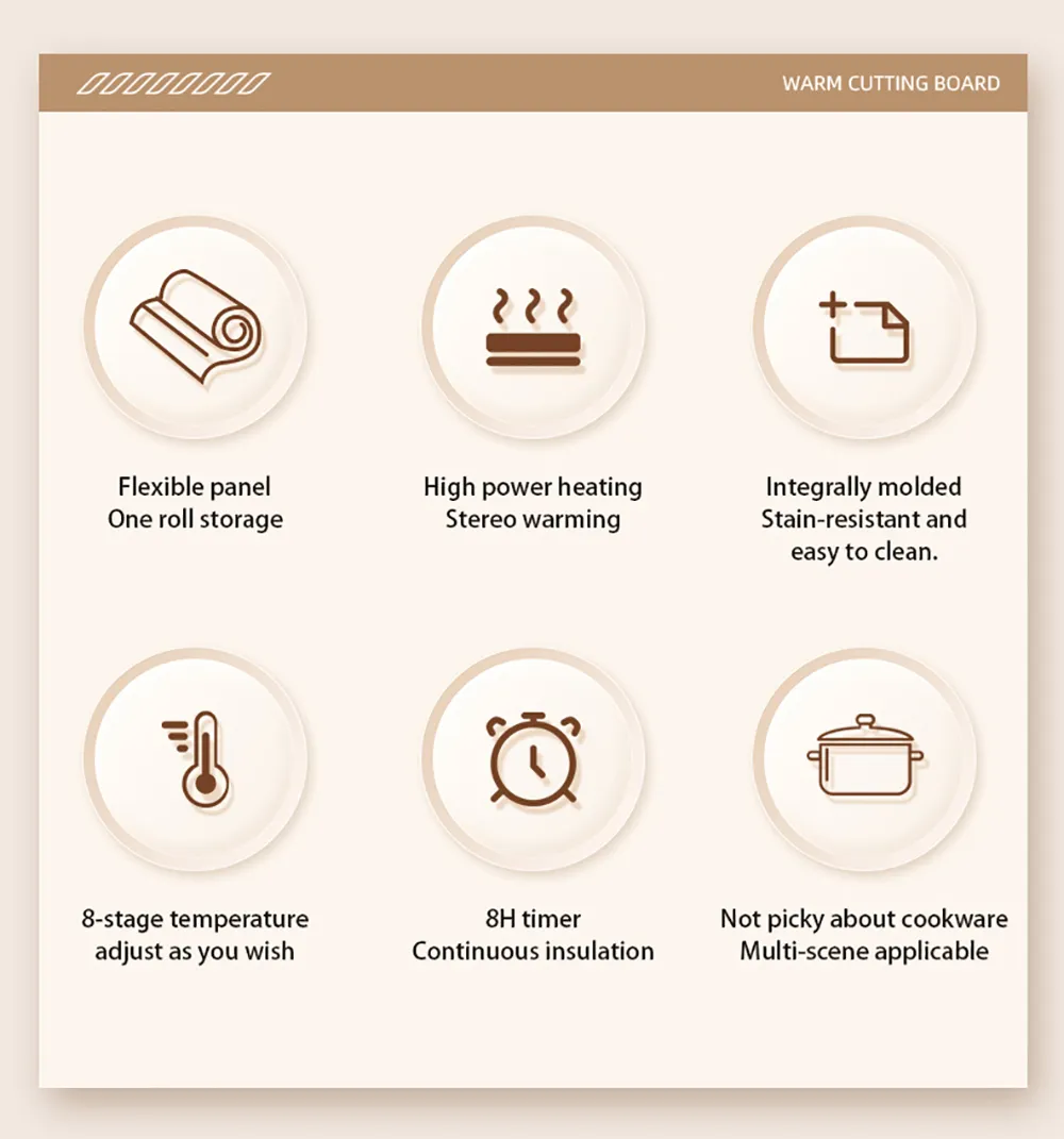 Electric Warming Tray Food Warmer Plate Foldable Portable Smart Food Fast Heating Mat Electric Warming Tray with 3 Tem Setting