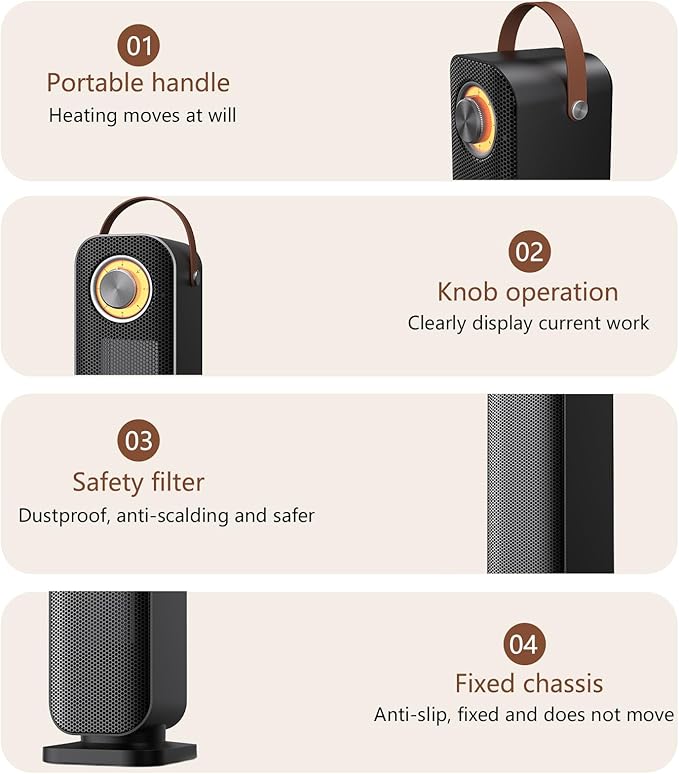 Home Space Heater,  1500W Portable Electric TPC Ceramic Heater for Bedroom, Overheating & Protection, Energy Efficient Electric Heater for Indoor, Office, Living Room, Garage, Fast Safety Hea