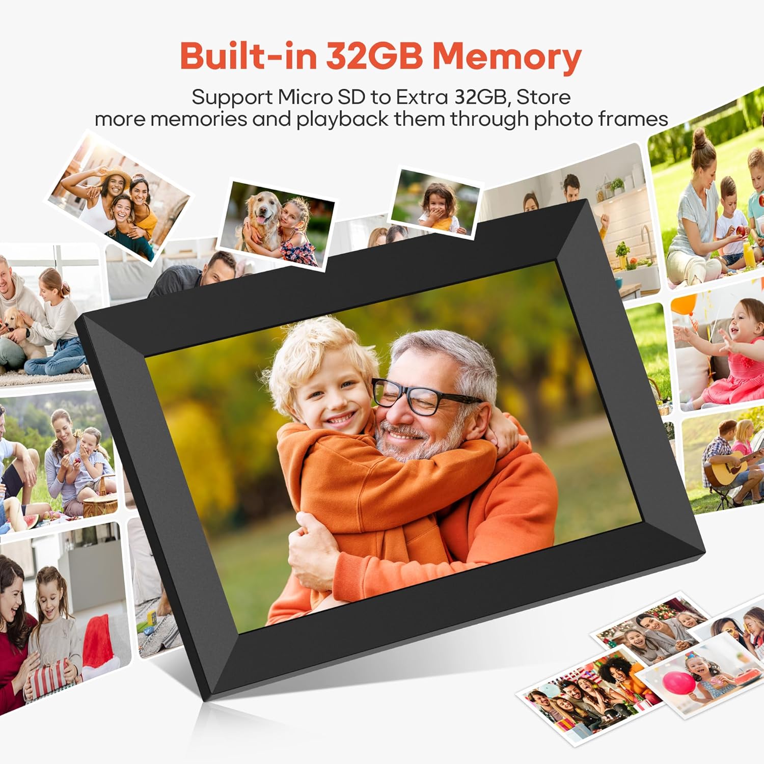 Frameo 10.1 Inch WiFi Digital Picture Frame, 1280x800 HD IPS Touch Screen Photo Frame Electronic, 32GB Memory