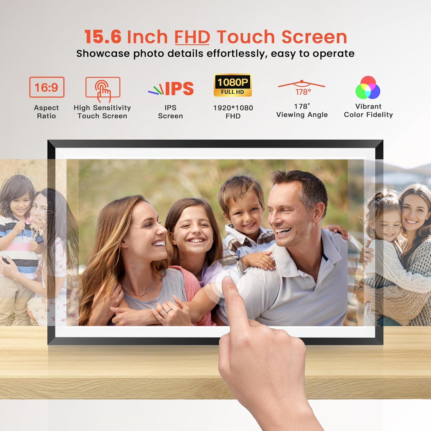 Digital Picture Frame 15.6 Inch Large Digital Photo Frame with 1920 * 1080 IPS Full HD Touchscreen,