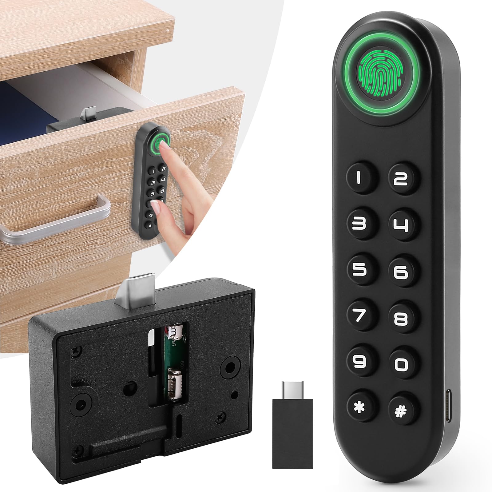 ingerprint Cabinet Lock, Smart Electronic Cabinet Locks, Combination Password Drawer Lock with USBKEY Suitable for Office Cabinet, Wardrobes, Liquor, Weapon Storages and etc-ABS Lock Case