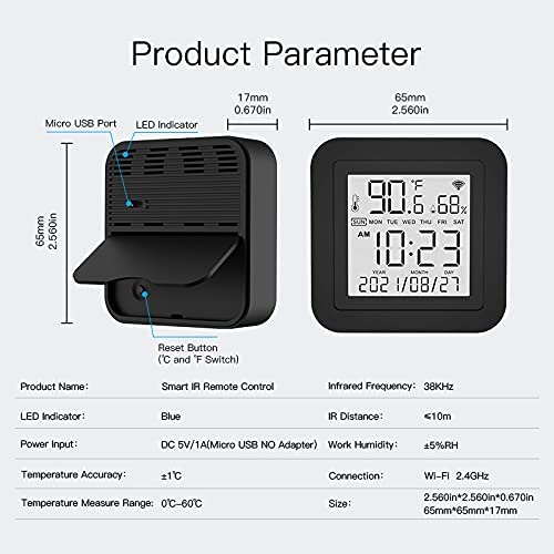 Smart Temperature Humidity Monitor with IR Remote Control, Tuya WiFi Temperature Humidity Sensor with LCD Display for Home