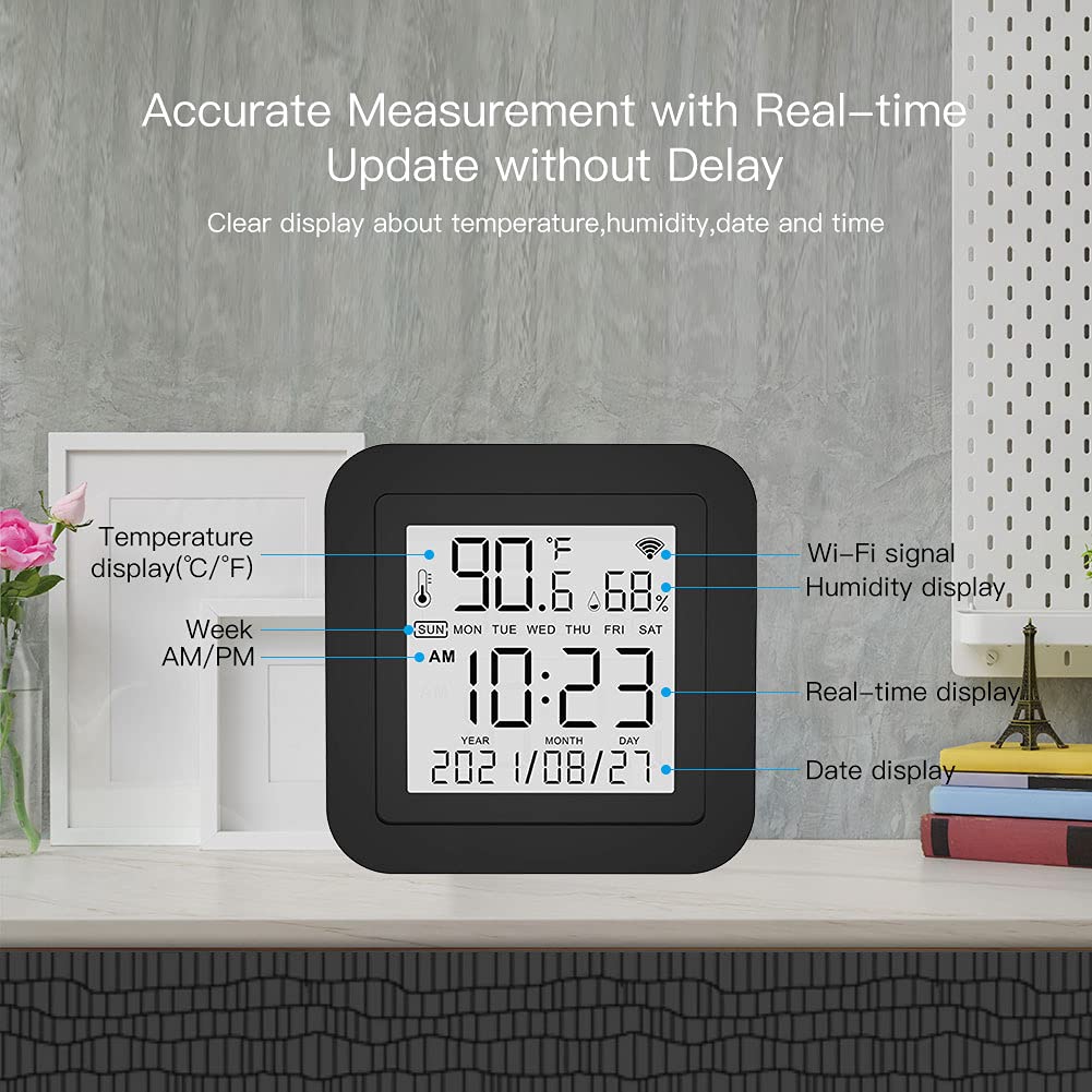 Smart Temperature Humidity Monitor with IR Remote Control, Tuya WiFi Temperature Humidity Sensor with LCD Display for Home