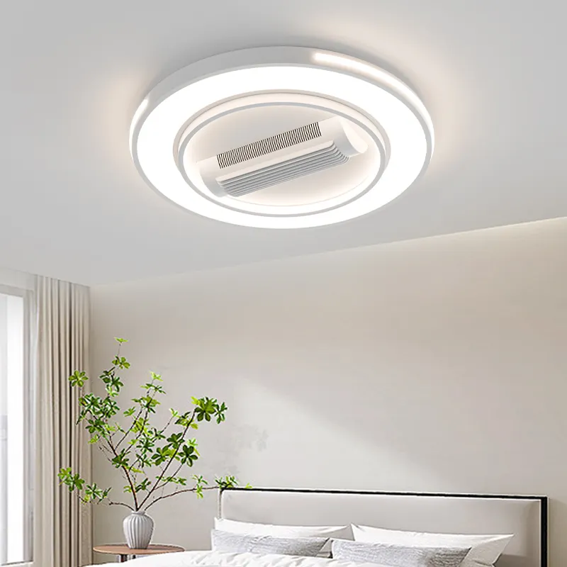 Bladeless Ceiling Fan with Light and Remote, 6 Speed Dimmable Flush Mount Ceiling Fan with Lights for Kids Room, Bedroom or Home Office (20 Inch Square)