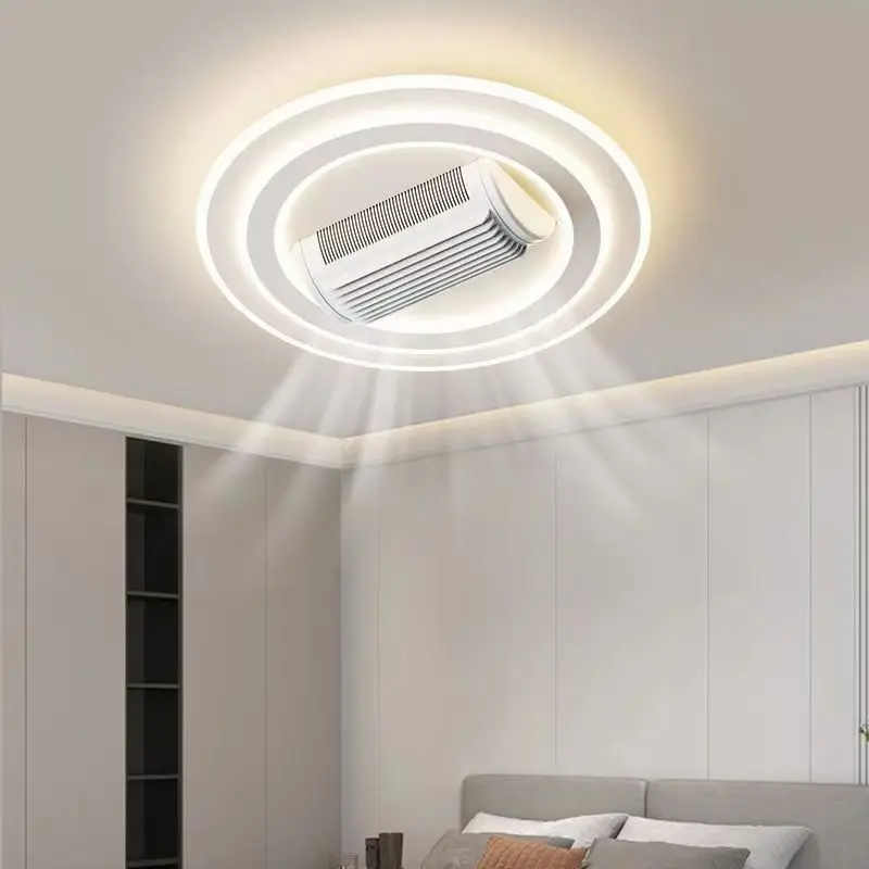 Bladeless Ceiling Fan with Light and Remote, 6 Speed Dimmable Flush Mount Ceiling Fan with Lights for Kids Room, Bedroom or Home Office (20 Inch Square)