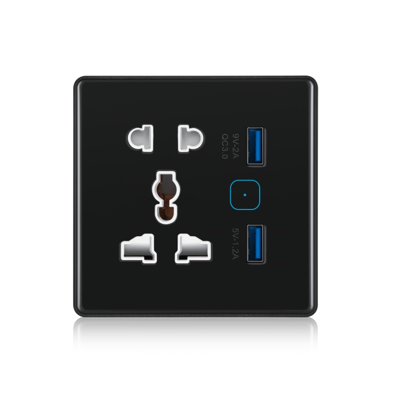 wifi 10A Glass Panel 5 Pin Touch Socket with 2 usb port