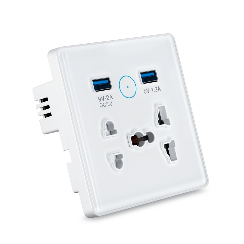 wifi 10A Glass Panel 5 Pin Touch Socket with 2 usb port