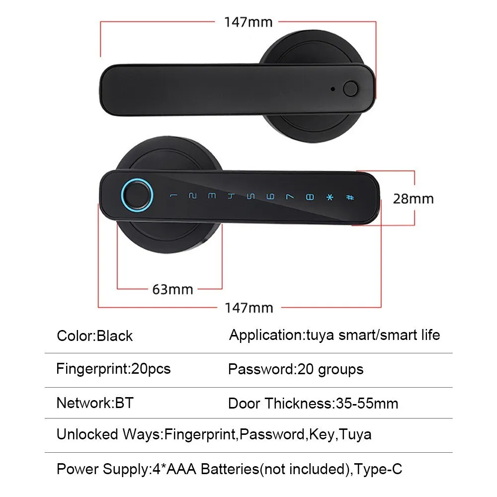 Tuya/TT C30 Smart Fingerprint Door Lock – Keyless Entry & App Control CODE: HC30